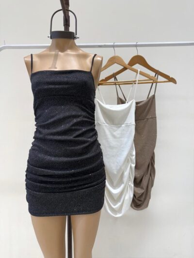 VESTIDO RECTO DOBLE FRUNCE GLITTER