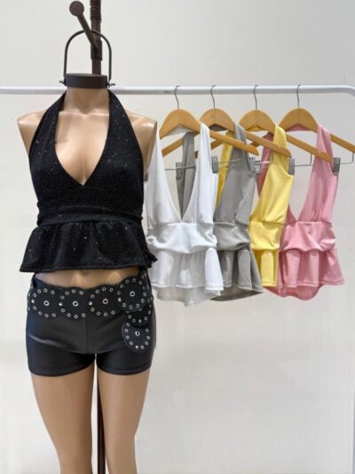 TOP AL CUELLO VOLADO GLITTER