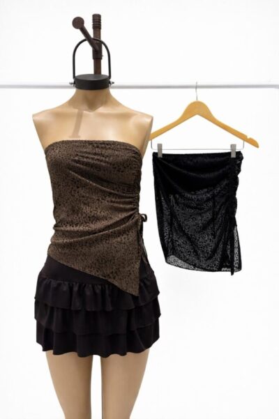 TOP STRAPLESS FRUNCE ANIMAL MESH