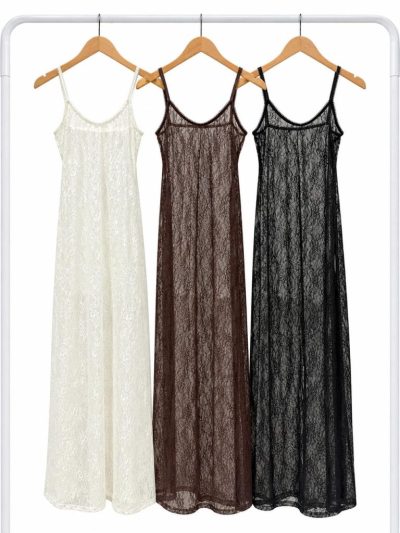 VESTIDO LARGO C/TAJO ENCAJE LYCRA