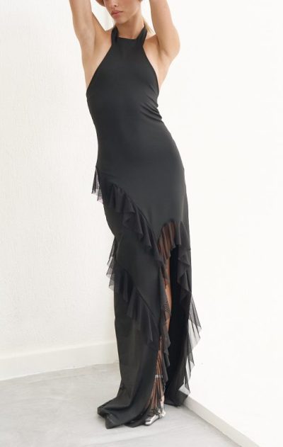 VESTIDO AL CUELLO FULL VOLADO C/TUL